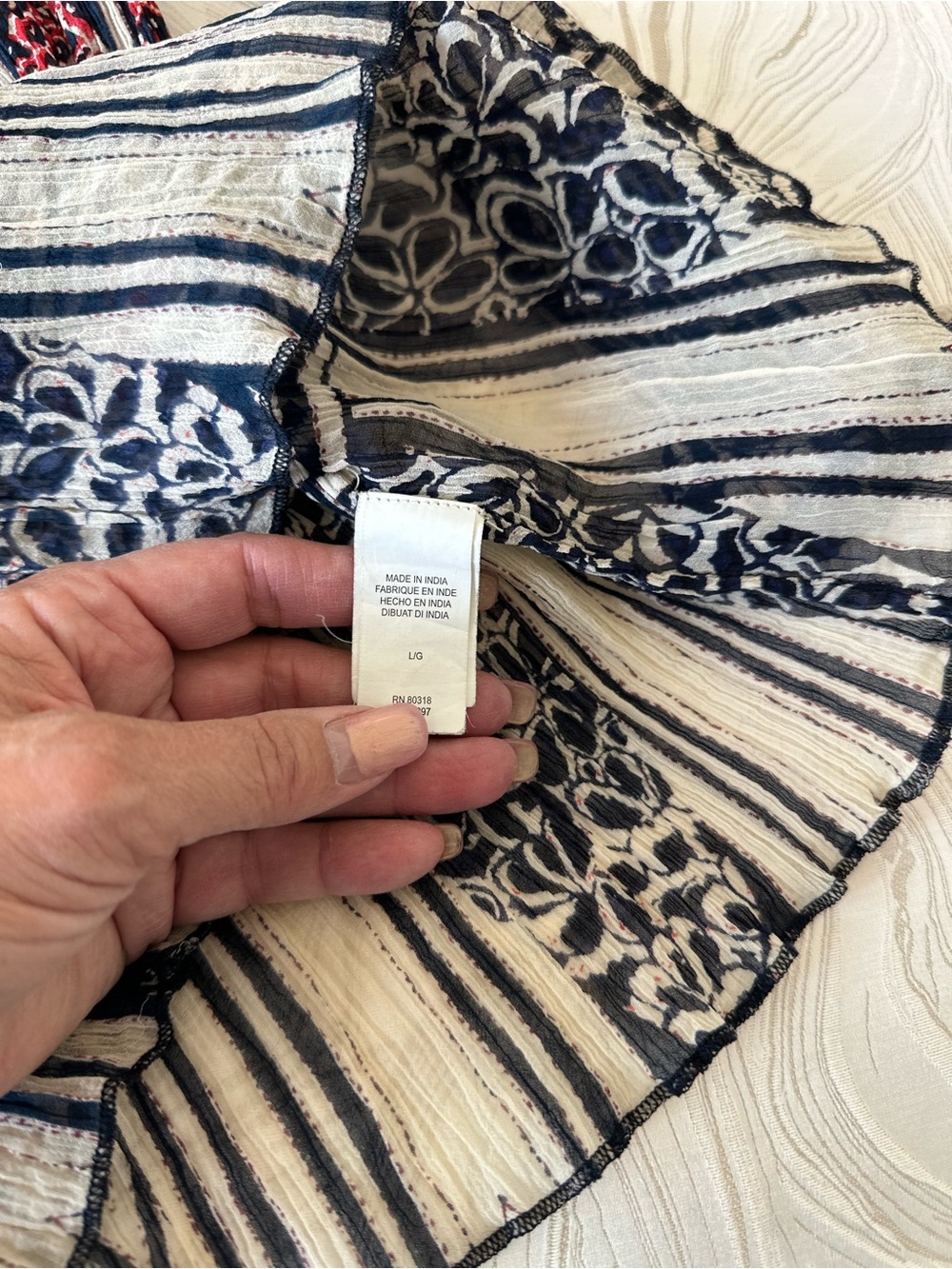 LUCKY BRAND BOHO PRINT RUFFLE BLOUSE TOP (L) - Picture 5 of 5